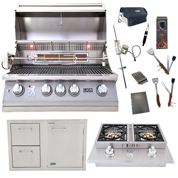 Lion Package Deal - L75000, Door and Drawer Combo, Double Side Burner and 5 in 1 BBQ Tool Set